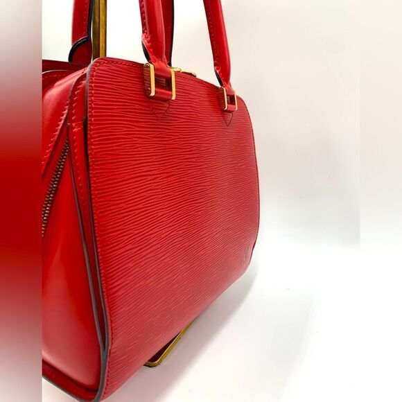 Auth Louis Vuitton Vtg Castilian Red Epi Leather Pont Neuf PM Handbag Tote Purse - Picture 4 of 16